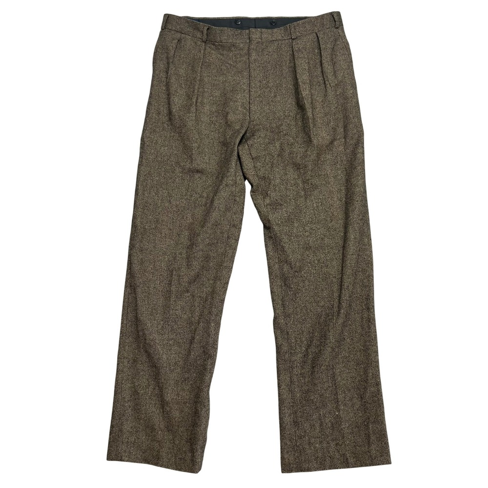 Vintage Polo Ralph Lauren 90s Brown Tweed Pleated Trousers 40x34 Wide Leg Flawed